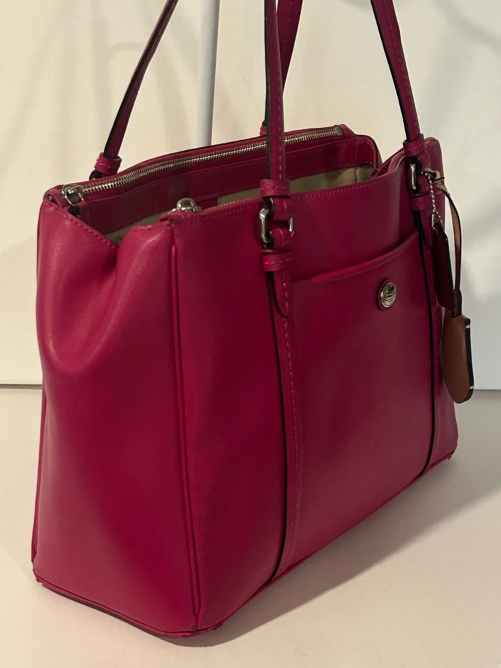 Coach Pink Leather shoulder bag Silver Hardware Structured tote - Picture 10 of 11